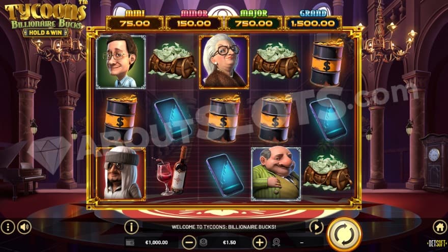 A casino slot in a big room of a palace or similar.