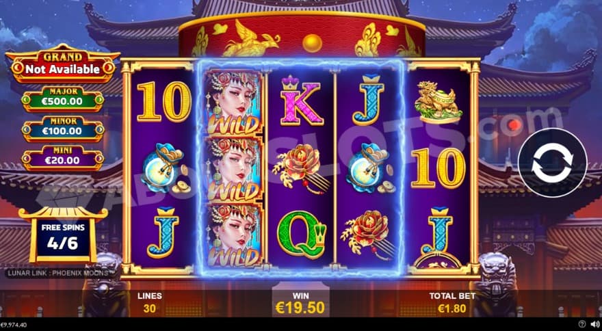 Free Games feature where you can see four jackpots to the left.