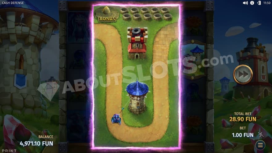 Mini TD bonus game with two defense towers.