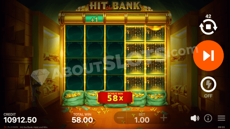 Bonus game which is located within a bank vault filled with gold bars.