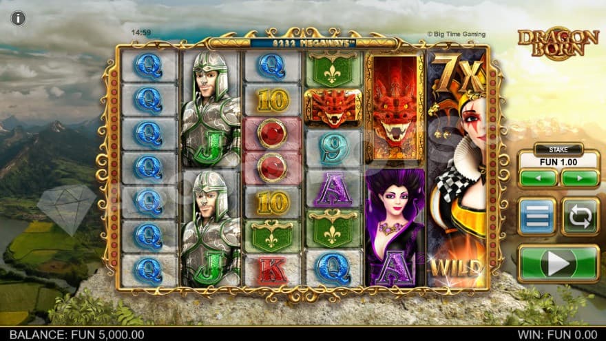 Base game with a 7X fully expanded wild on the last reel.