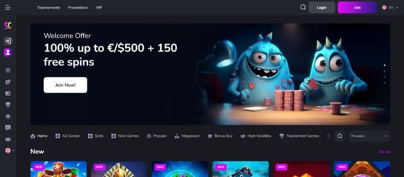 Login page for Scream Casino.