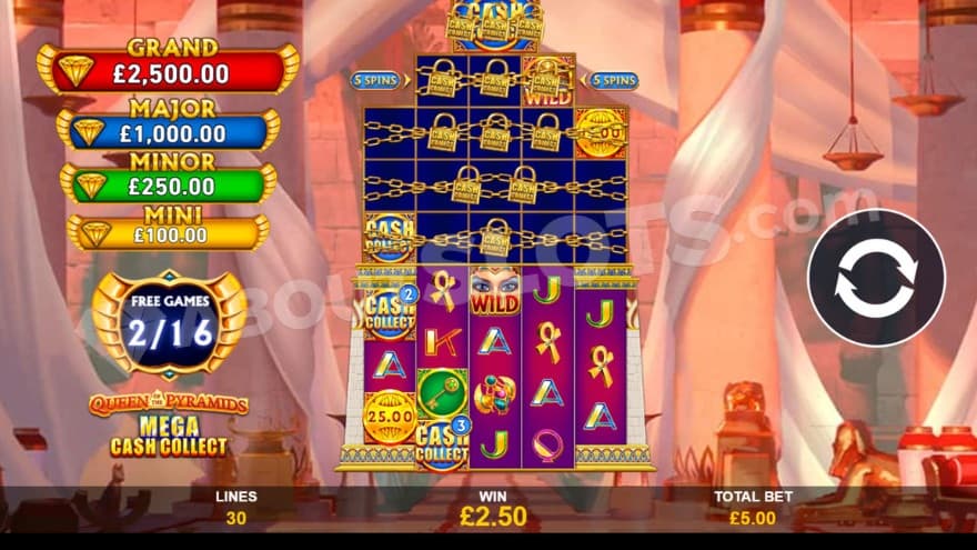 Free Games bonus game with locked top reels.