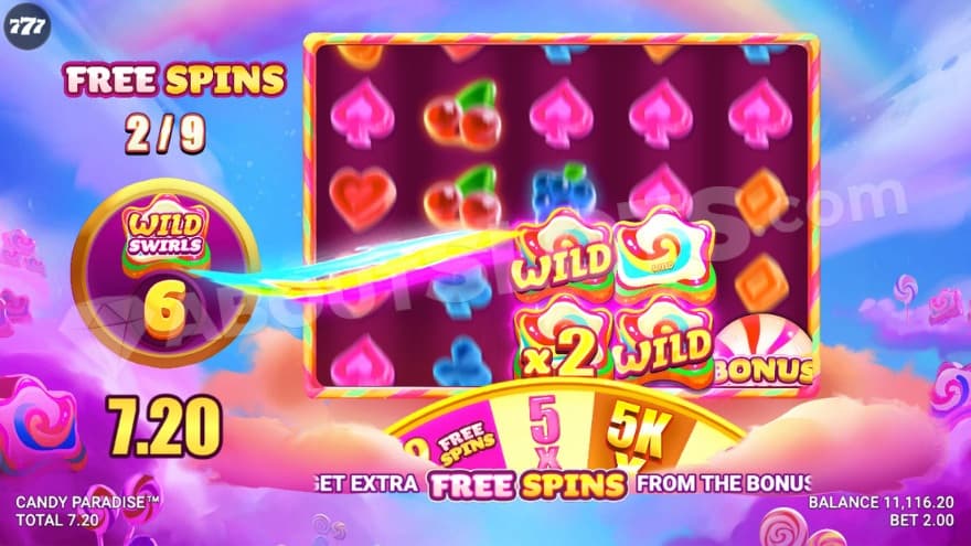 Free Spins bonus game with six wild swirls.