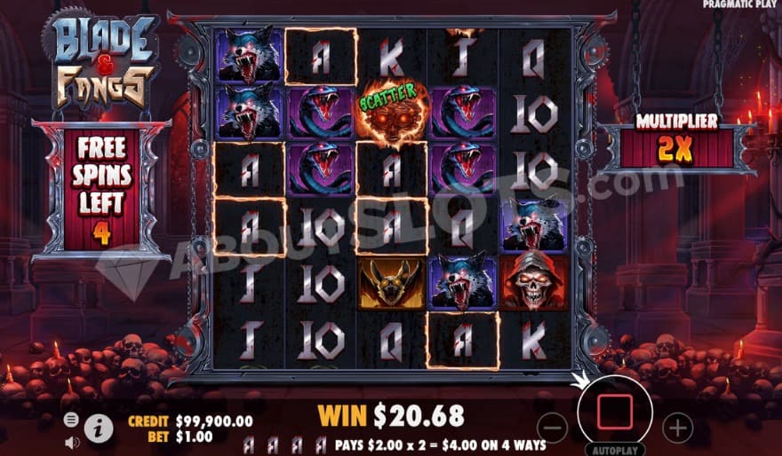 Free Spins bonus game with a 2X win multiplier.