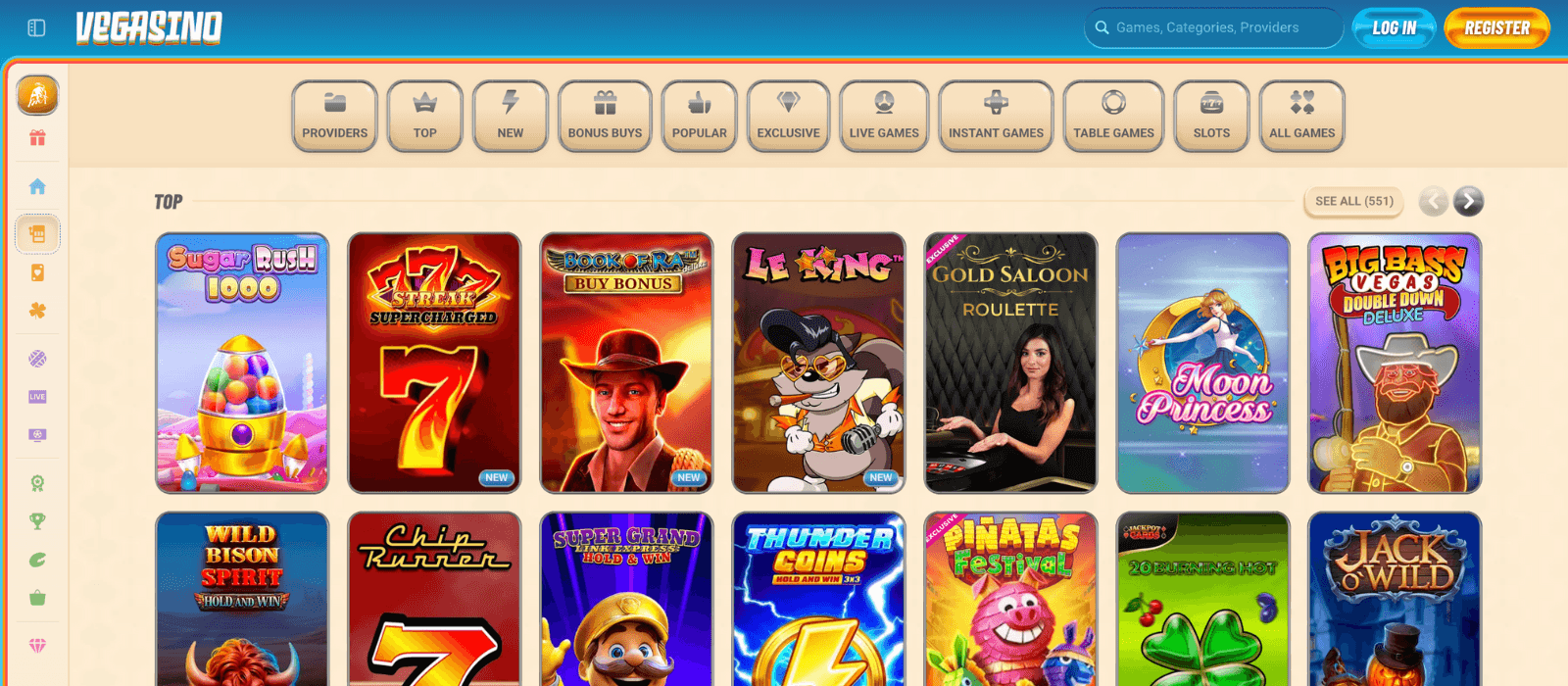 Selection of games on Vegasino