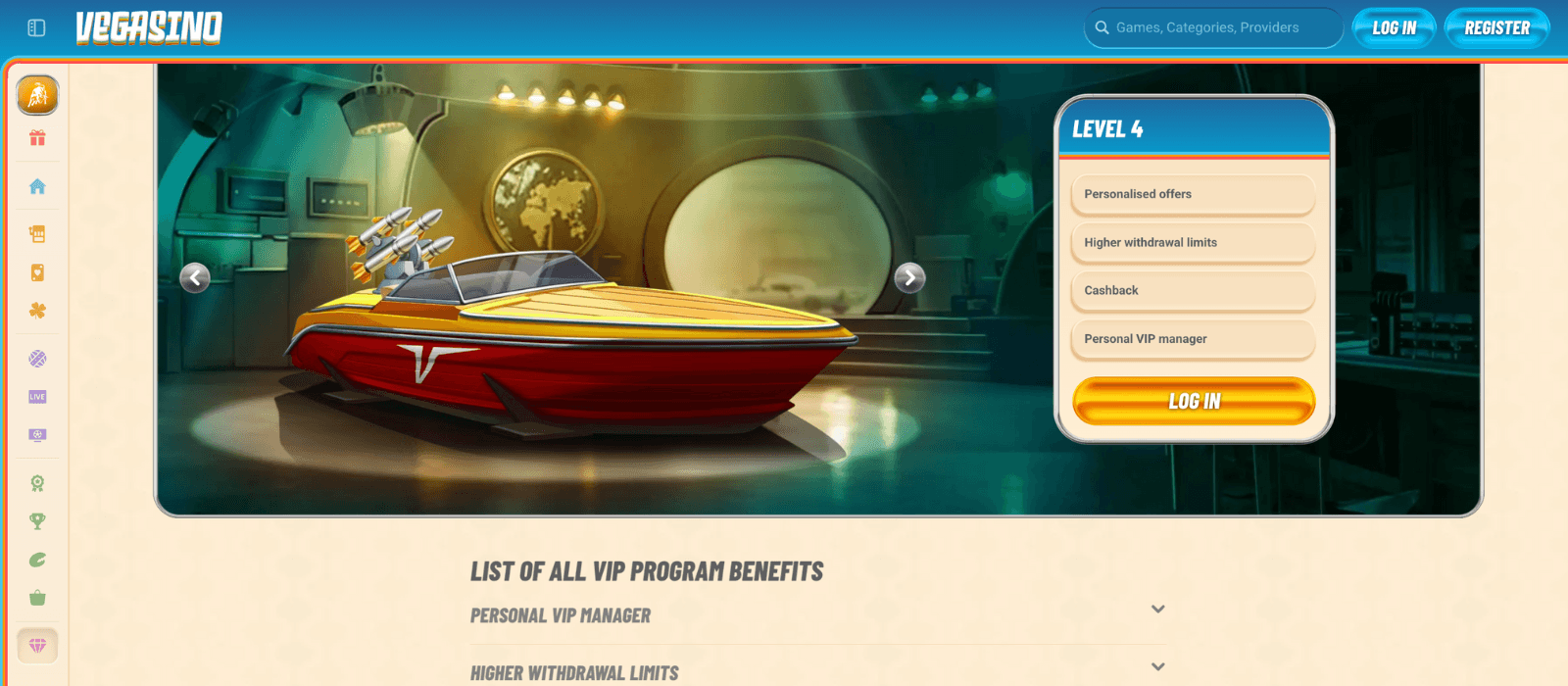 Vegasino Level 4 VIP with benefits