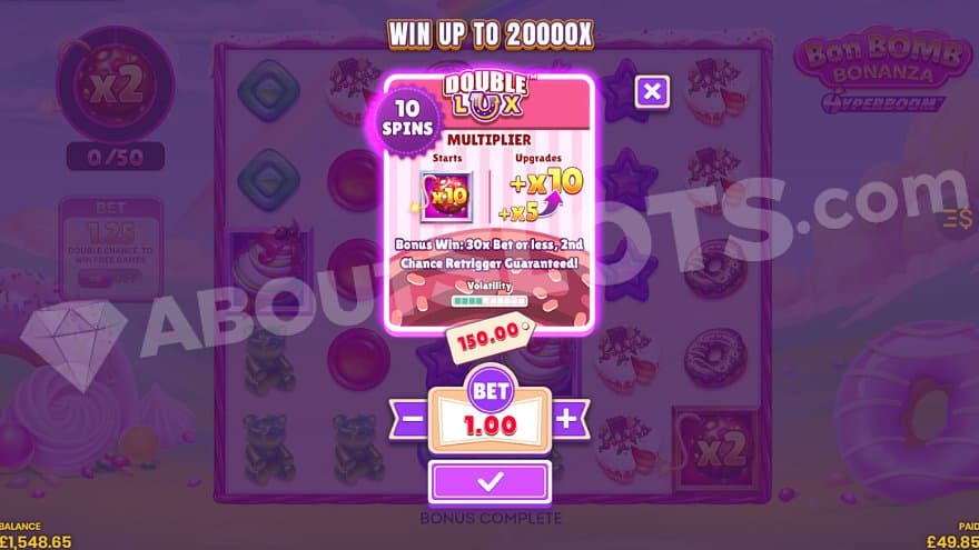 A menu for the Bonus Buy feature where the Free Spins costs 150X the bet. 