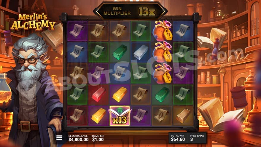 Free Spins bonus game with a current 13X win multiplier shown above the reels.