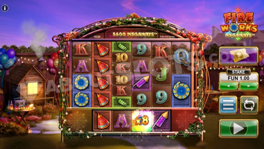 Fireworks Wild Bonus being activated on the extra reel.