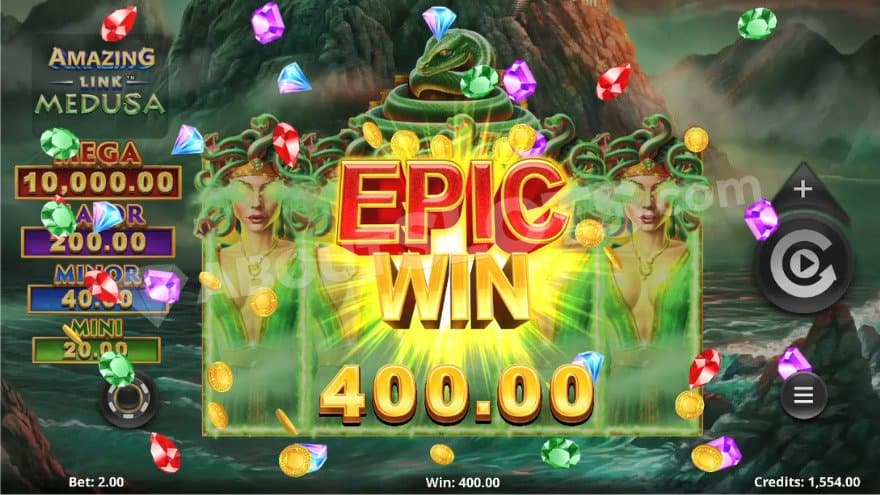 Epic win with all reels being filled with Medusa symbols.