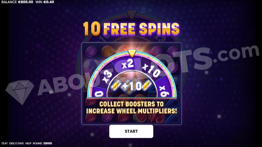 An intro saying "10 Free Spins."