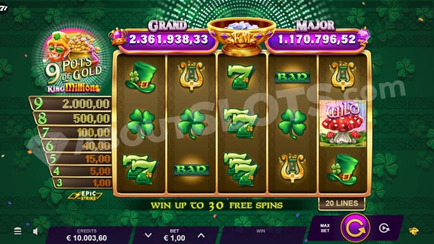 Base game where you can see the Jackpots above the reels.