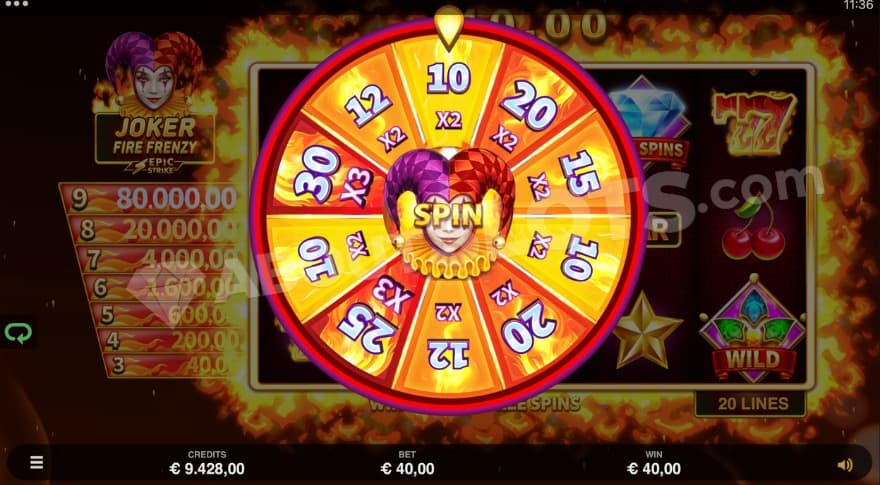 Free Spins wheel which give a random number of free spins and win multiplier.