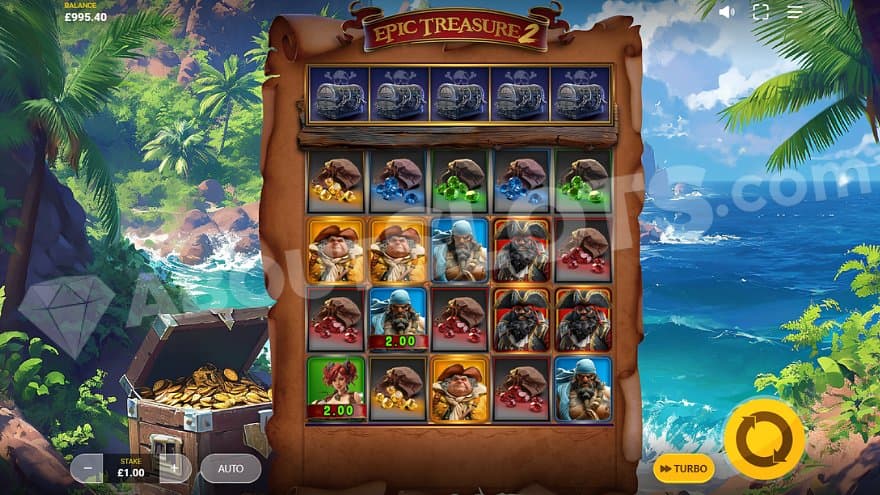 A casino slot next to a blue sea.