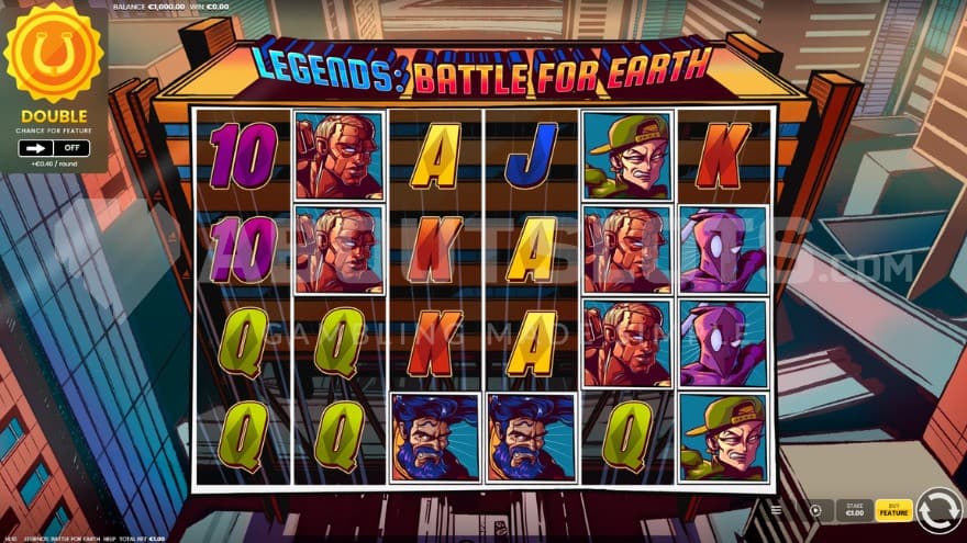 Base game with cartoonish symbols on the reels.