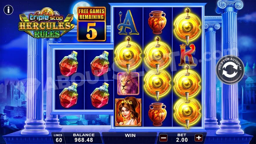 A screenshot of the golden shields in free spins