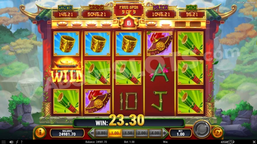 Free Spins bonus game where six wilds are collected.