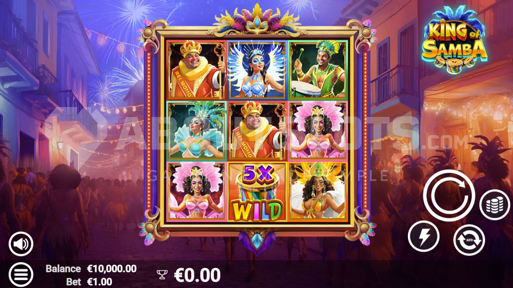 Base Game view of a 3x3 grid on a backdrop of celebrating, dancing crowds in Rio de Janeiro.