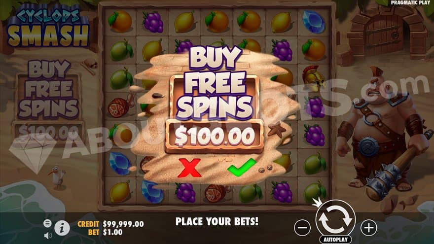 A menu offering the Free Spins for 100X the bet.
