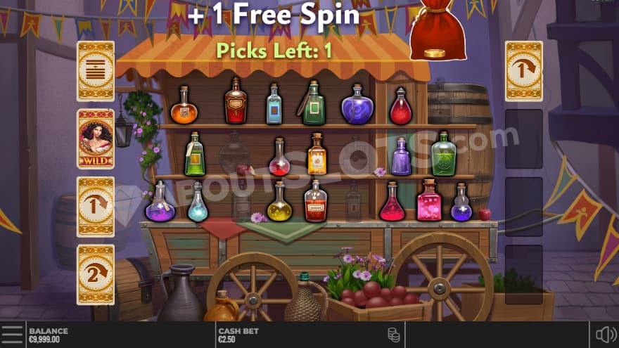 Feature pick for the bonus game with bottles.