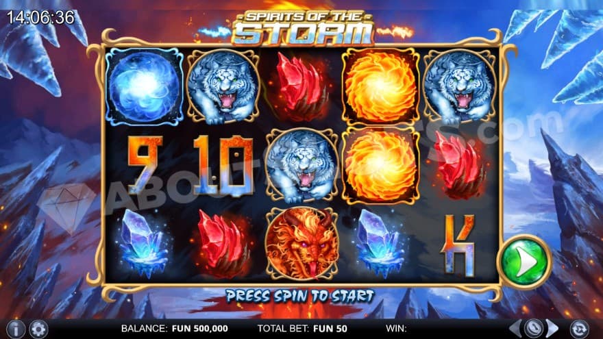 Base game with three tiger symbols on the reels.