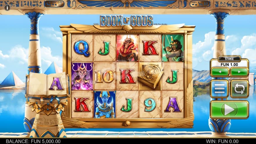 Base game with pyramids in the background of the reels.