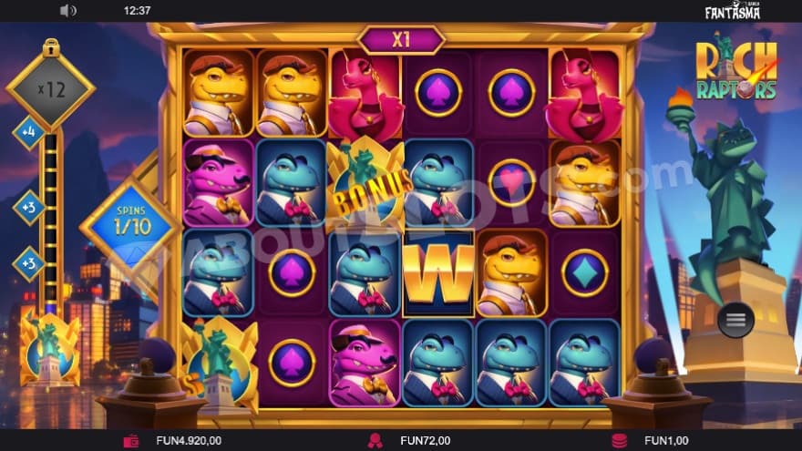 Free Spins bonus game with a scatter meter to the left.