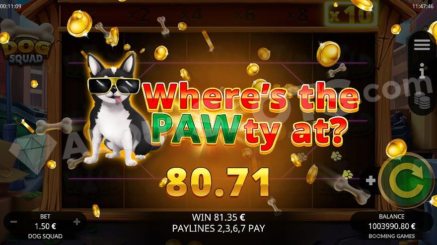 A dog with sunglasses and a text saying "Where's the PAWty at?".