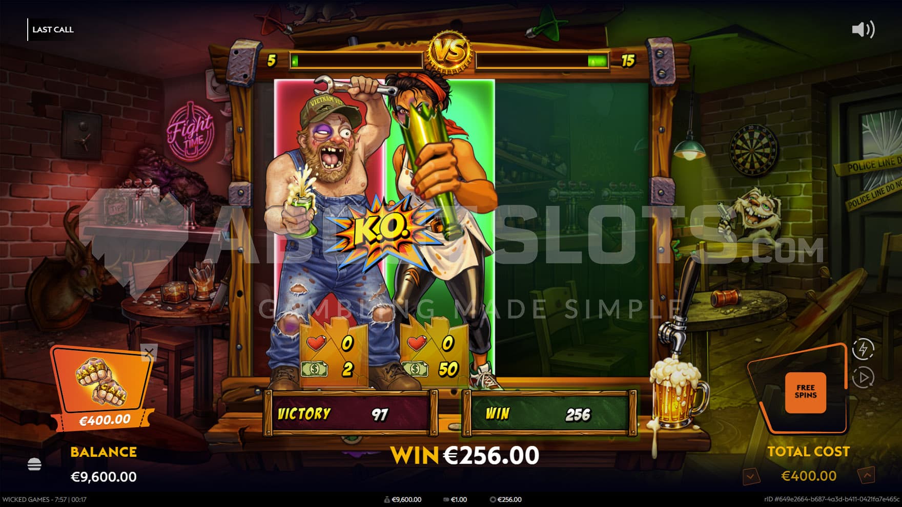 Bar Fight Bonus in progress, showing two fighters on the grid.