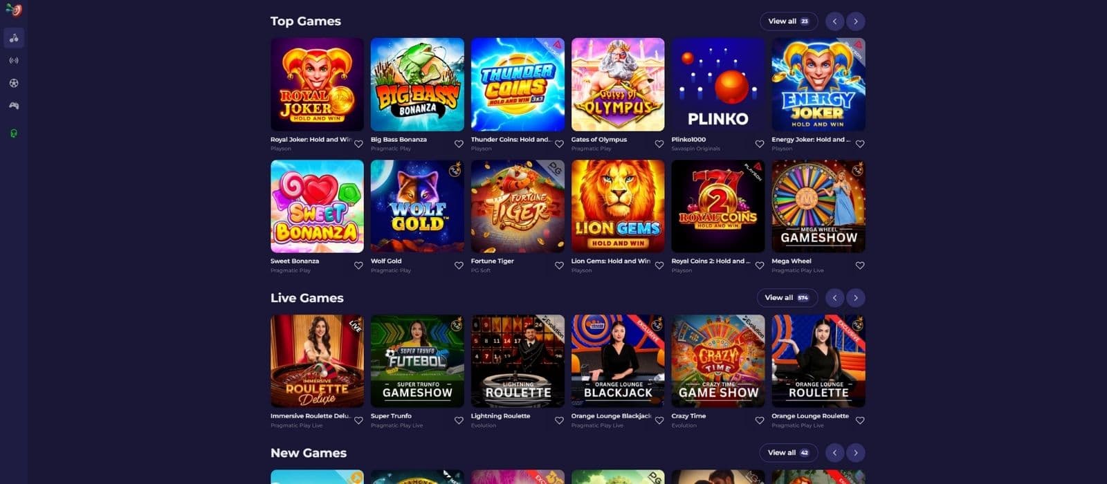 Lazybar Casino games page showing the top slots available. 