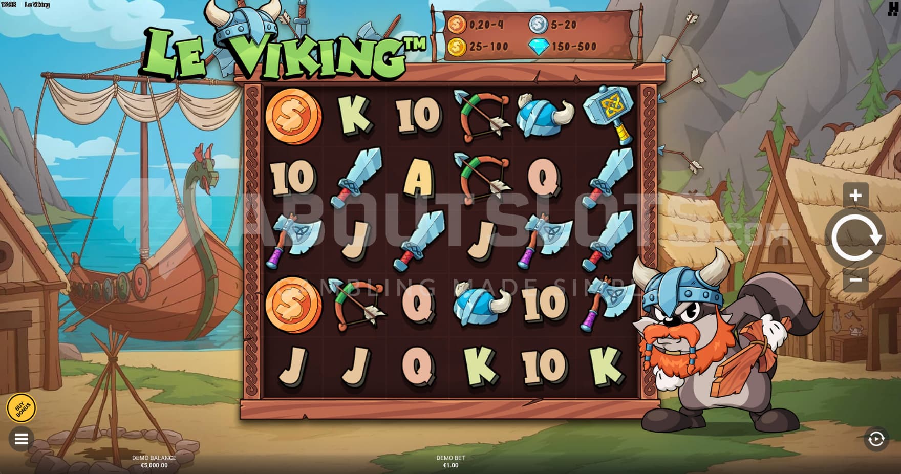 Base Game where Smokey is standing on the right side of the reels.