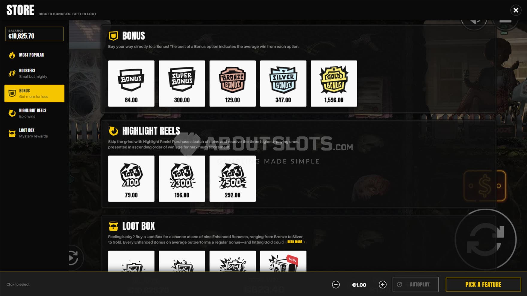 Screenshot of the Feature Buy menu.
