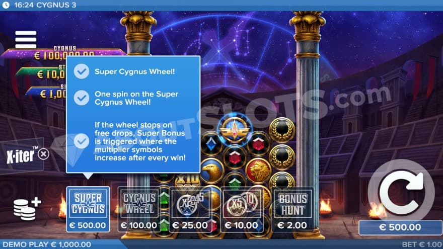 X-iter Bonus Buy feature with five options to choose from.