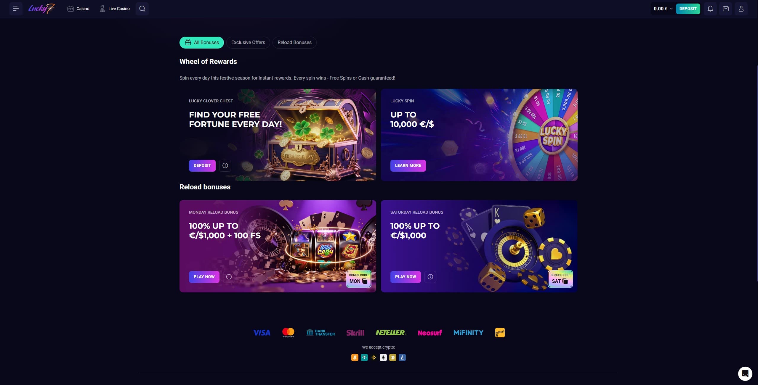 Lucky7 Promotions Page showing the ava