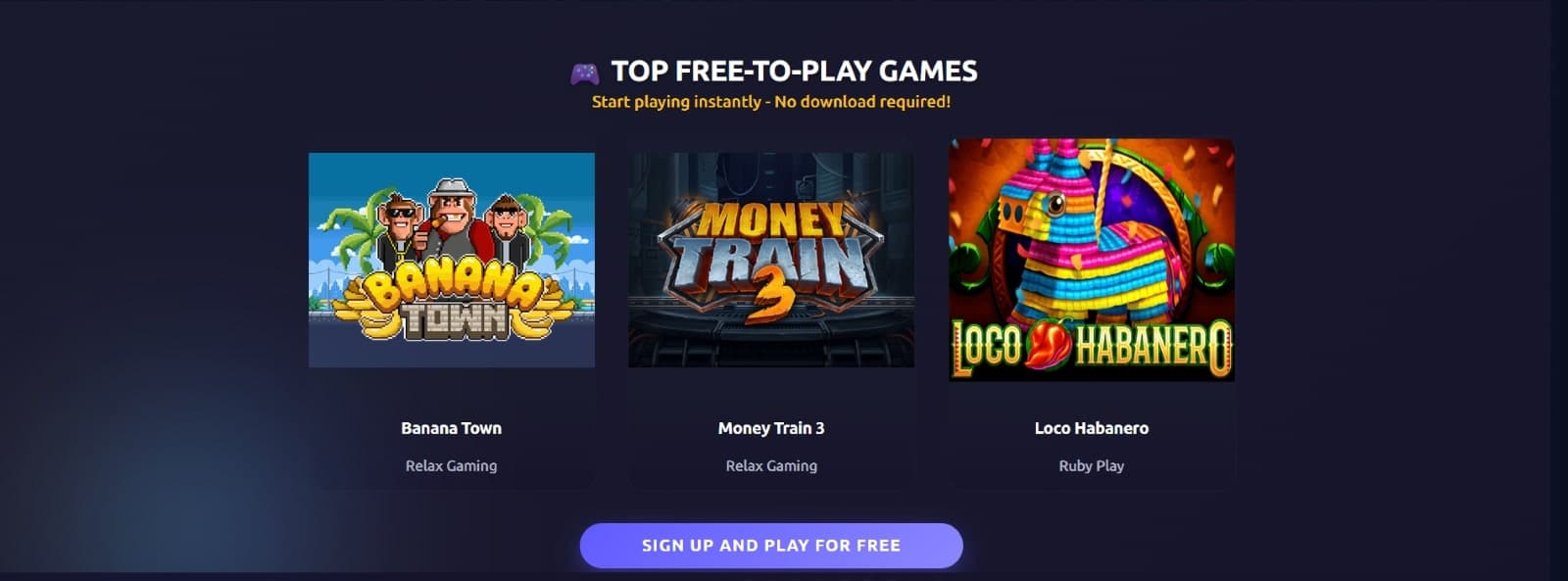 LuckyStake casino featured games such as Banana Town, Money Train 3 and Loco Habanero