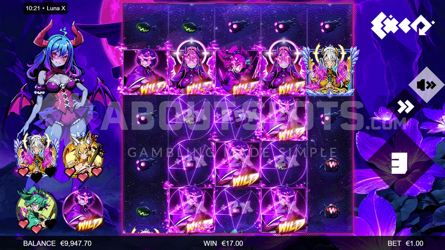 Free Spins Bonus in progress, showing multiple positions with multipliers and Sticky Wild.