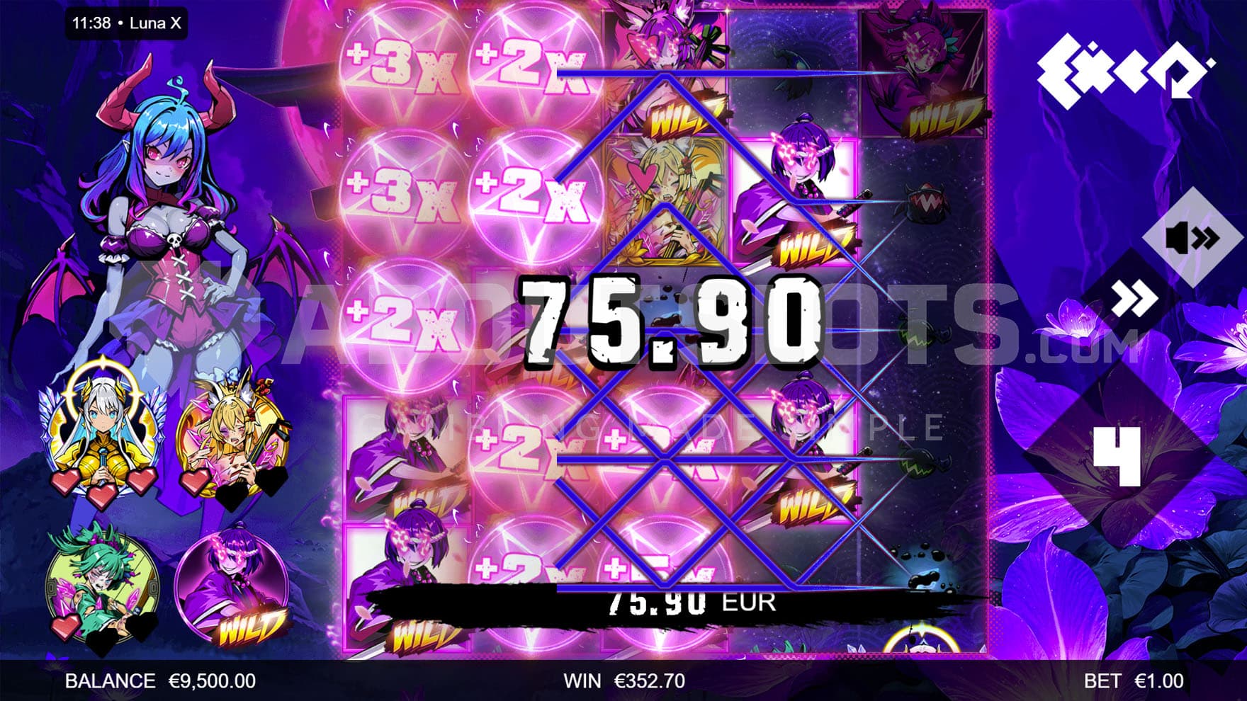 Super Hack mode in progress, with multiple positions covered with Sticky Wilds and win multipliers.