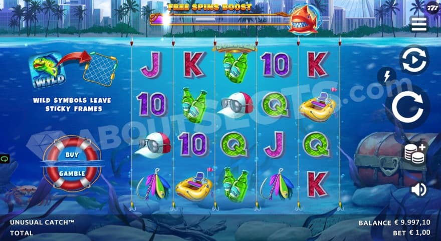Base game with a free spins boost meter above the reels.