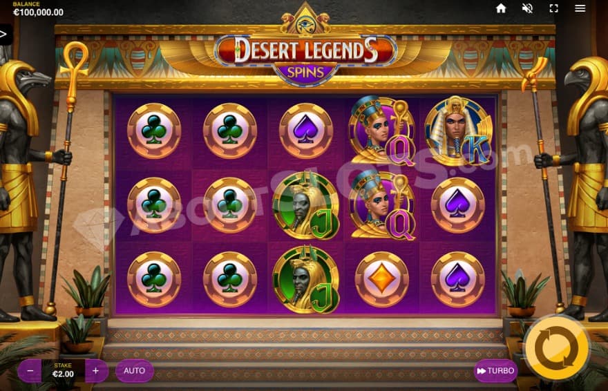 Base game with Anubis and Horus on the side of the reels.