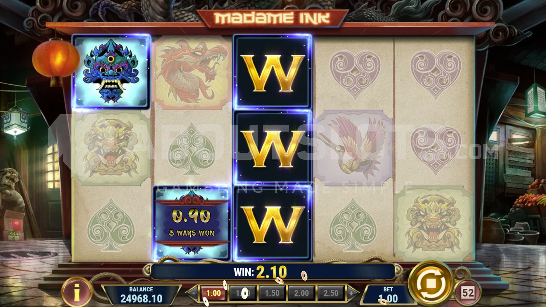 Wild Ink feature triggered in the base game, making the Wild symbol expand along the entire reel.