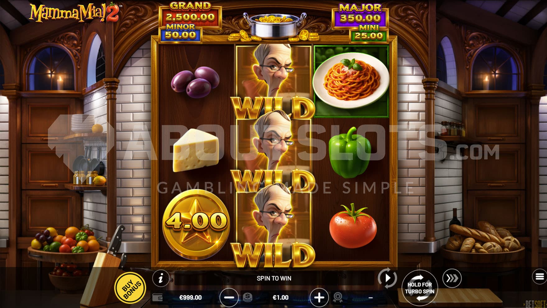 Base Game view of a 3x3 grid on a backdrop of a neat kitchen.