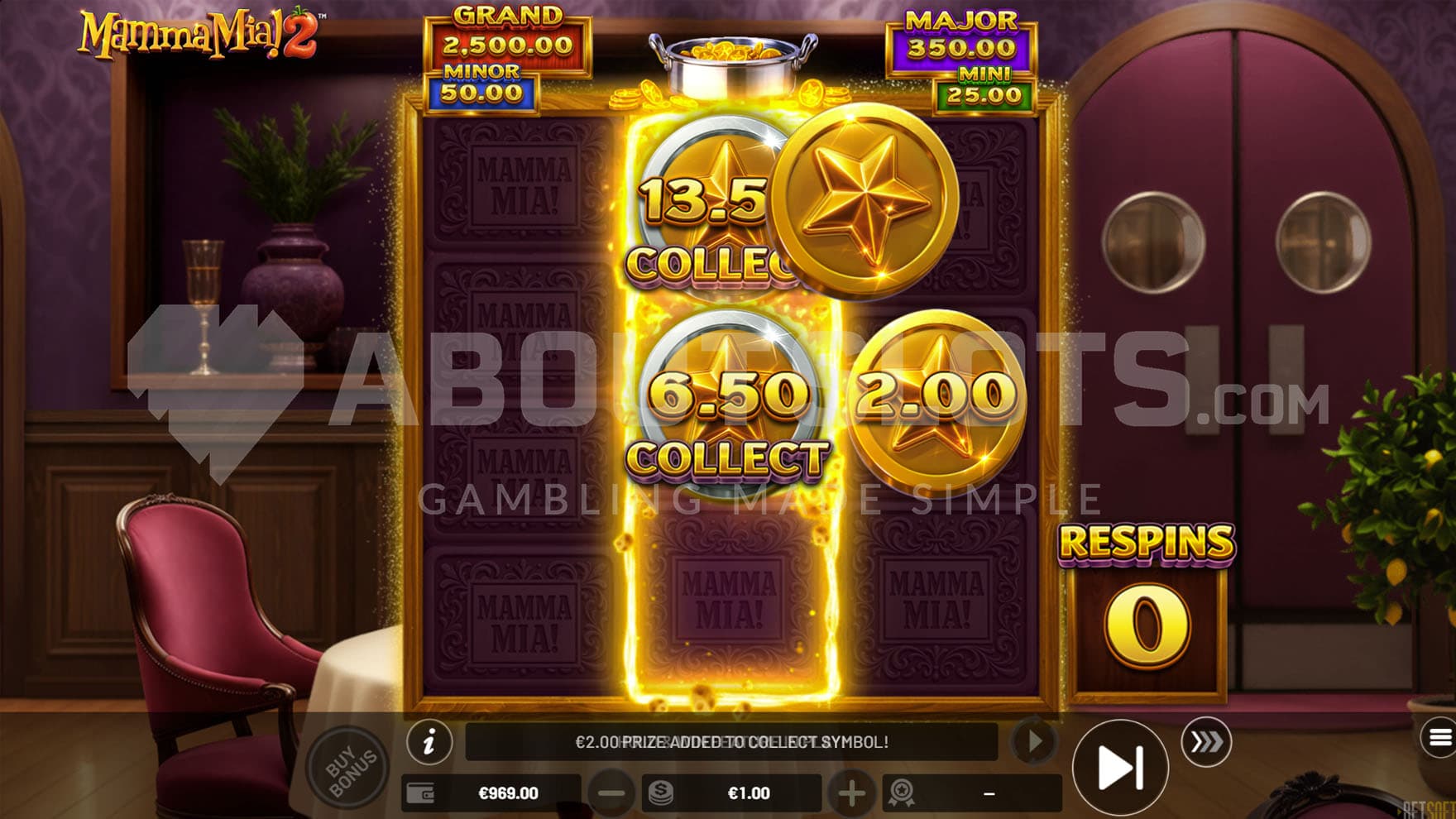 Hold&Win feature in progress, showing two Collect symbols locked on the middle reel.