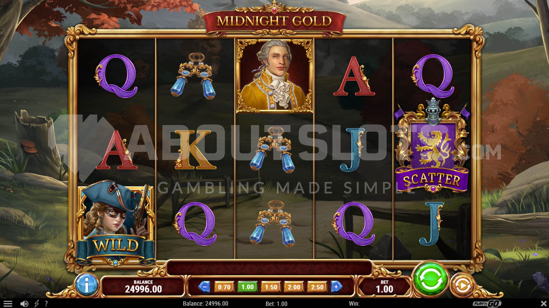 Base Game showing a 5x3 grid with a mix of low-paying, high-paying, and special symbols.