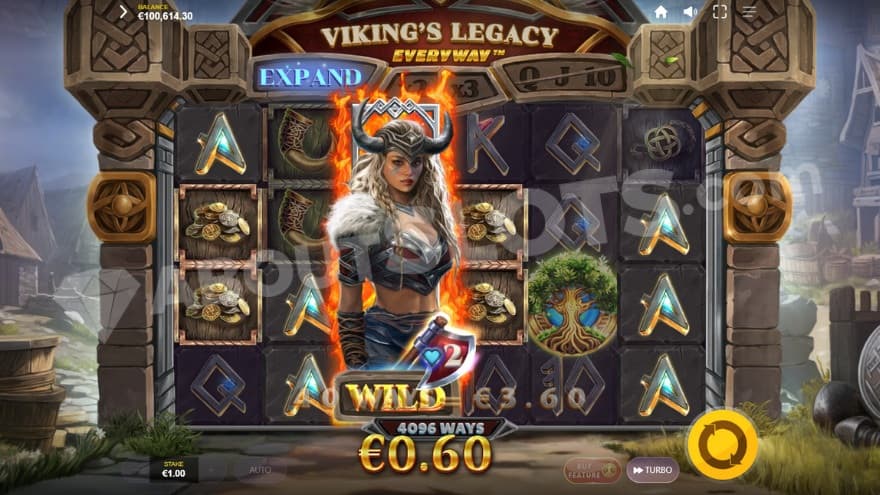 A fully expanded wild symbol on the third reel.
