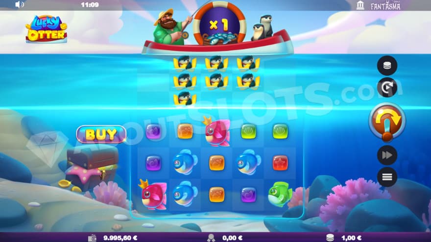 Base game where you can see otters on top of the reels.