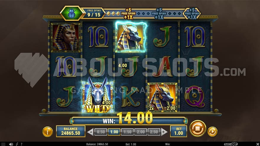 Free Spins in progress where a Wild symbol collects cash values from two high-paying symbols.