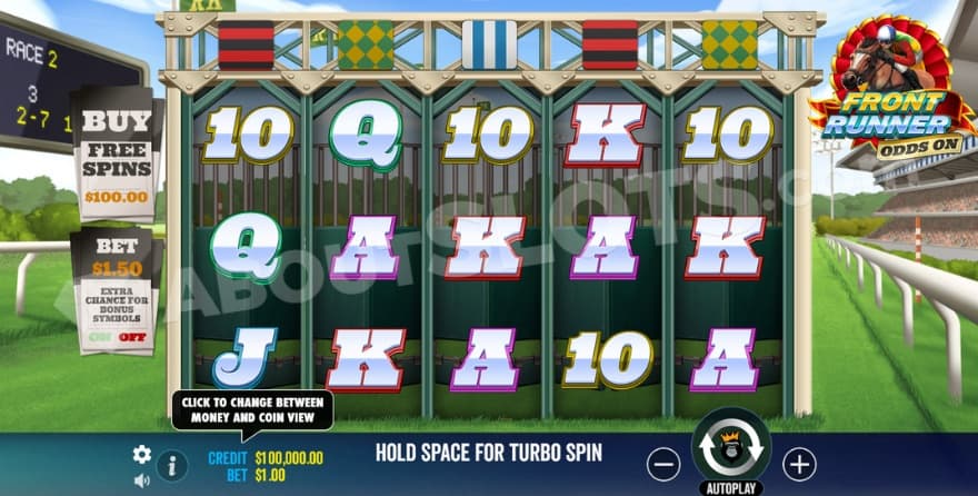 Base game with a horse racing track in the background.