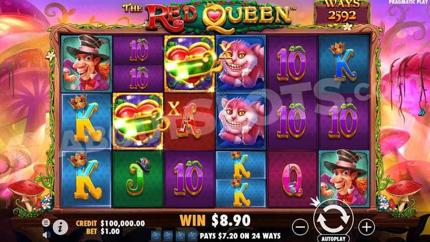 A win with Wild Multiplier Symbols on reels 2 and 3 in the Queens Respin.