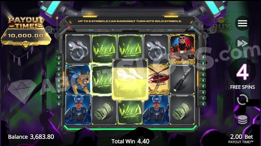 Wild Symbols on reels 2 and 3 in the Free Spins.